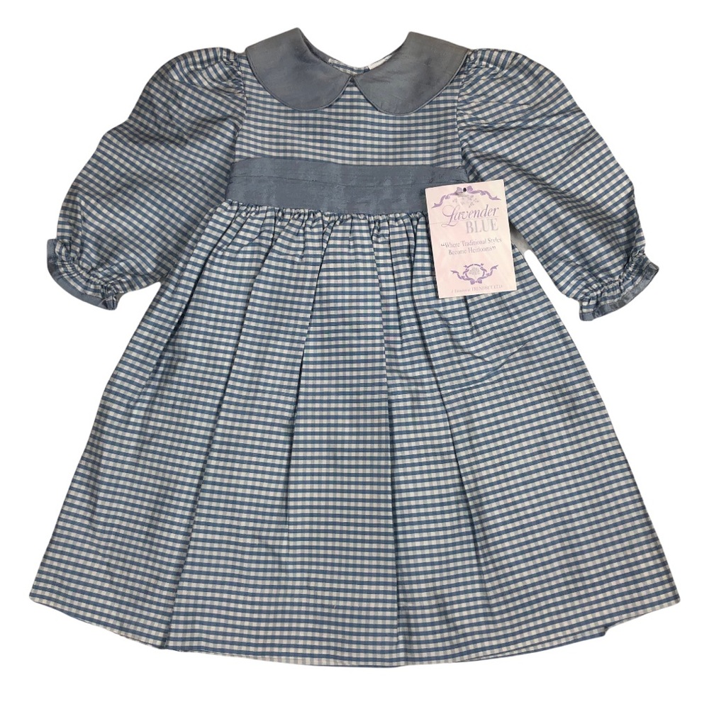 New Lavender Blue Checked Dress with Sash 2T